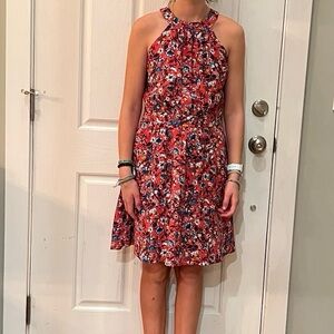 LOFT outlet Red sundress with blue floral pattern size Small